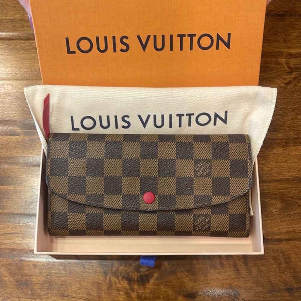 Louis Vuitton Emilie Wallet Damier Ebene with Red Lining